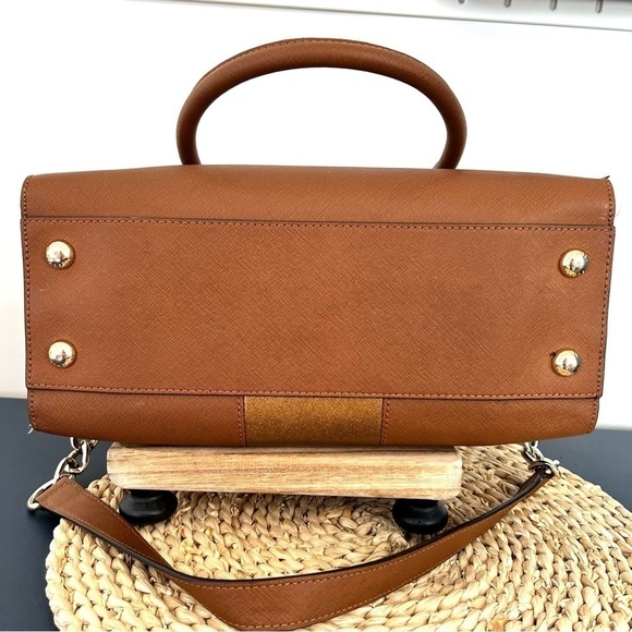 Michael Kors Hamilton Center Stripe Luggage Saffiano Satchel Crossbody Bag - Picture 5 of 16